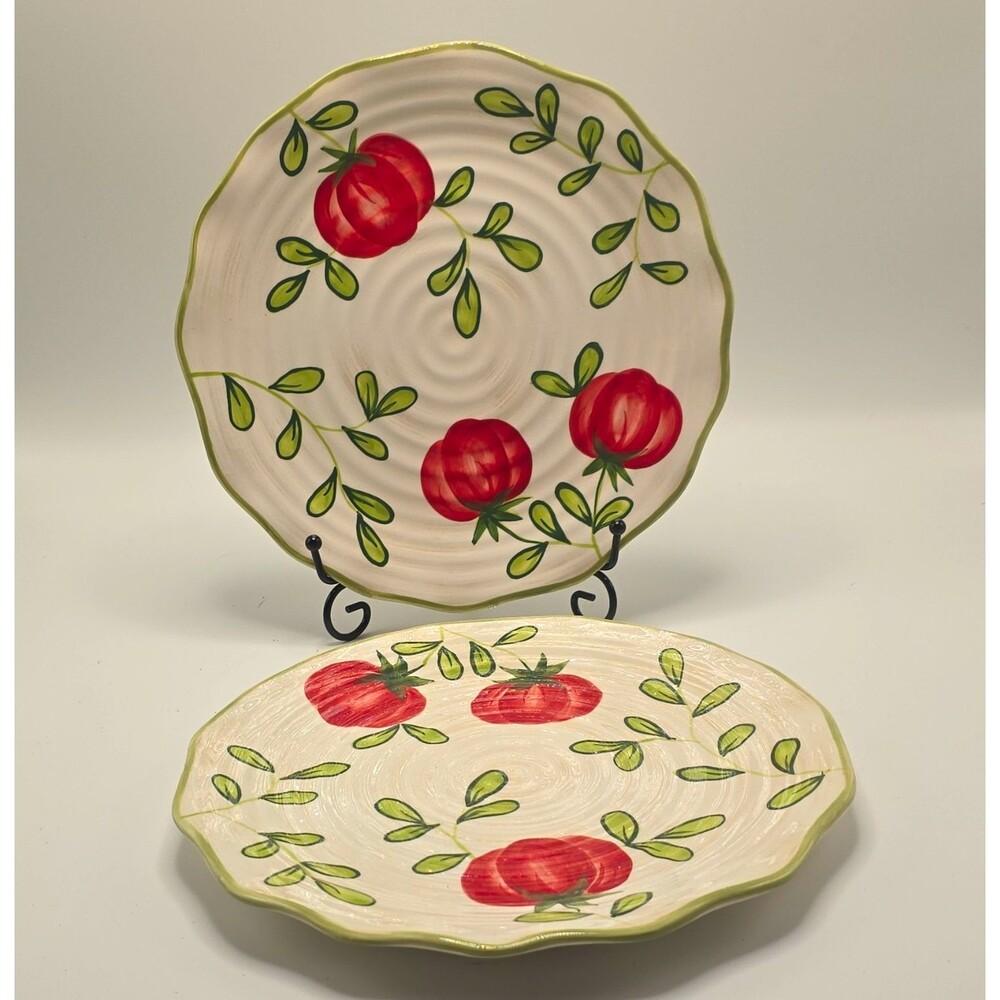 Lot Of 2 Vintage Zrike Co. "Pomodoro" Tomato Motif Salad Plates (Disc 2003)